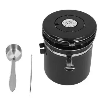 Герметичная банка для кофе из нержавеющей стали 304, контейнер для хранения кофейных зерен с ручкой для рисования кофе и 1.5L Black