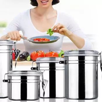 Герметичная банка из нержавеющей стали, канистра, держатель для контейнера для кофе, муки, сахара, чая M 4inch