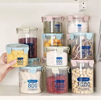 Герметичная банка на 600/800/1000/1500 мл с герметичной крышкой. Большая емкость. Прозрачный многофункциональный контейнер для фруктовых галантерейных товаров. Орехи. Зерно. Зерновые приправы. Контейнер для чайных листьев. 600ML синий
