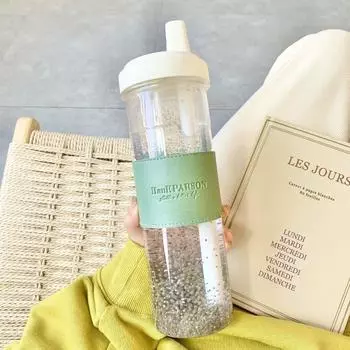 Герметичная бутылка для питья с трубочкой для воды, прочная прозрачная пластиковая бутылка для воды для питья розовый