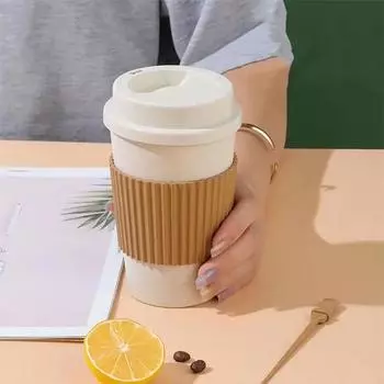 Герметичная кофейная чашка из пшеничной соломы, креативная портативная пластиковая чашка, высокий внешний вид, чашка для воды, чашка для еды и питья 480ml