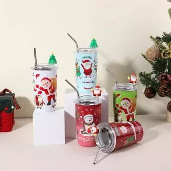 Герметичная кофейная чашка объемом 460 мл, рождественская термокружка из нержавеющей стали, портативная многоразовая термокружка для напитков 460ML