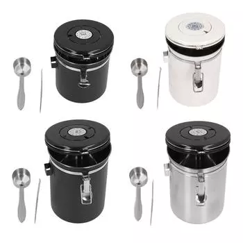 Герметичная кофейная канистра из нержавеющей стали 304, контейнер для хранения кофейных зерен с ручкой для кофейного искусства и S 1.5L Black