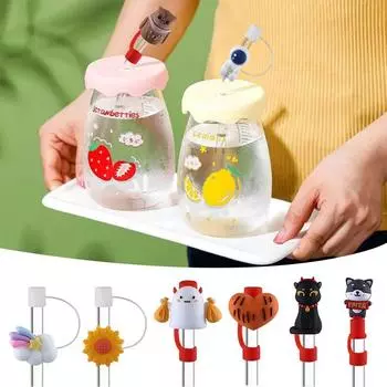 Герметичная соломенная пробка, защита от брызг, пылезащитная крышка для питья, симпатичные чехлы для соломенных наконечников, аксессуары для чашек 01