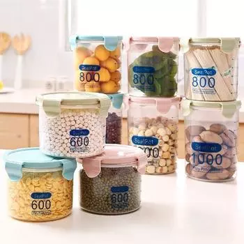 герметичные банки банки для хранения с крышками прозрачный пластик для цельного зерна банки для хранения продуктов кухонные ящики для хранения аксессуары для сохранения свежести 600ml светло-зеленый