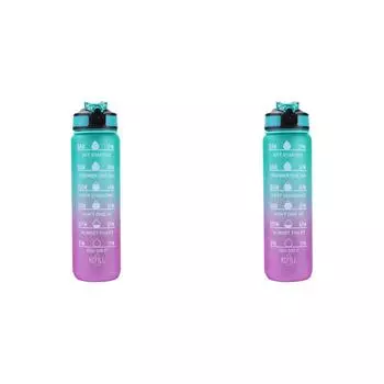 Герметичные чашки для фитнеса емкостью 1000 мл со шкалой времени для бега в походе (зеленый Фиолетовый)