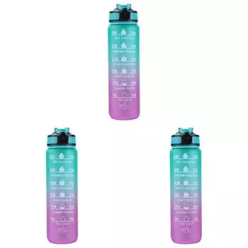 Герметичные чашки для фитнеса емкостью 1000 мл со шкалой времени для бега в походе (зеленый Фиолетовый)