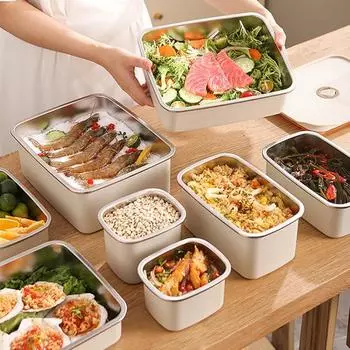 Герметичные контейнеры для хранения продуктов из нержавеющей стали с крышками, многоразовые штабелируемые толстые ланч-боксы для приготовления пищи 500ML
