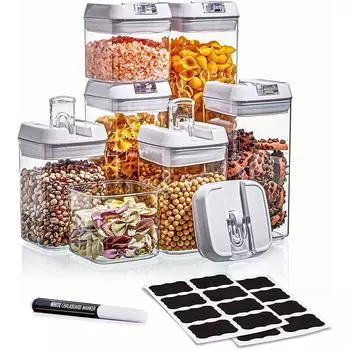 Герметичные контейнеры для хранения продуктов премиум-класса — набор из 7 кухонных контейнеров для хранения в кладовой — наборы канистр без BPA — герметичные крышки