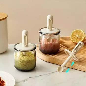 Герметичные стеклянные банки для специй Yousheng с выдвижной ложкой, герметичные и влагонепроницаемые контейнеры для хранения трав, соли, перца, компактная кухня зелёный