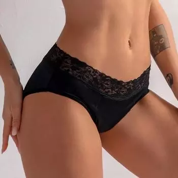 Герметичные женские менструальные трусики, дышащие сексуальные кружевные трусы, физиологические трусы, 4 слоя DULASI S чёрный