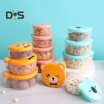 Герметичный 4 шт./компл. контейнер для пищевых продуктов большой емкости PP безопасный для микроволновой печи контейнер для мультяшных закусок мятный зеленый