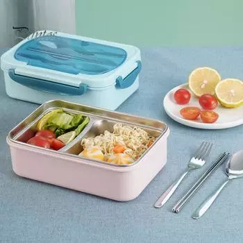 Герметичный контейнер для бенто для детей и взрослых, контейнер для ланча с тремя отделениями и столовыми приборами, не содержащий бисфенол-А, герметичные уплотнения, многоразовый пищевой контейнер metal хаки