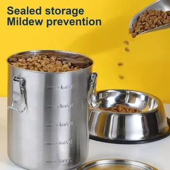 Герметичный контейнер для хранения еды из нержавеющей стали, банка для корма для домашних животных с крышкой, ведро для лакомств для собак, кухонный органайзер для кладовой, кофе, хлопьев S