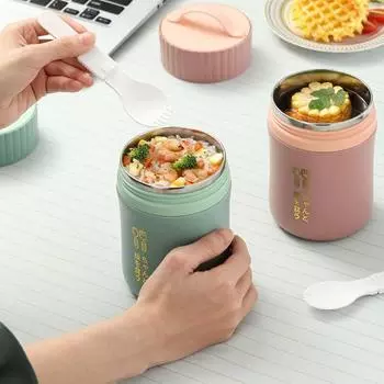 Герметичный ланч-бокс на 580 мл, антикоррозийный, пищевой, легко носить с собой, с вытяжкой кипящей воды ложкой L зелёный