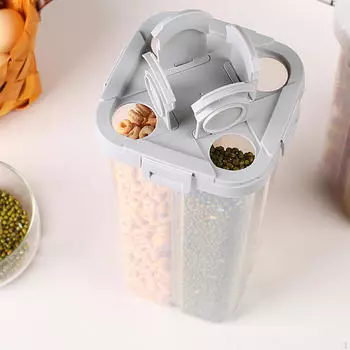 Герметичный прозрачный контейнер для хранения хлопьев с крышками и отделениями серый