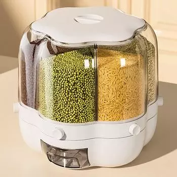 Герметичный ящик для зерна с отсеком, бочка для риса, дозатор хлопьев, резервуар для риса, контейнер для хранения продуктов S белый
