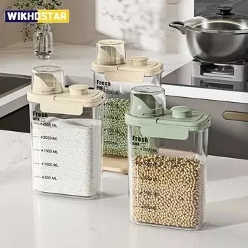 Герметичный резервуар для хранения, способный хранить рис, соевые бобы и другие продукты. Эффективно запечатан, устойчив к влаге и плесени. 1600ml бежевый