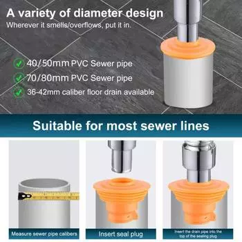 Герметик для сливной трубы Водонепроницаемый материал Простая установка Устойчивая к давлению напольная сливная труба Освежитель воздуха для ванной комнаты оранжевый