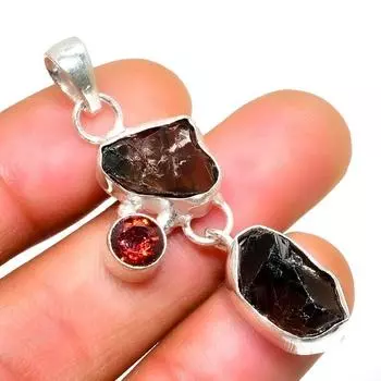 Гессонит Гранат Драгоценный камень 925 Посеребренная ювелирная подвеска 1,70 дюйма 1.70 красный