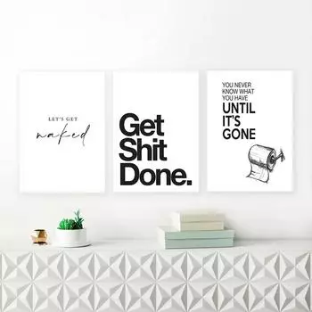 Get Shit Done Poster Wall Art Nordic Poster Print Canvas Pictures Black And White WC Canvas Painting Bathroom Quotes Home Decor 21x30cm No Framed