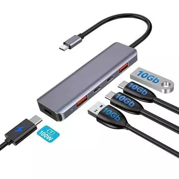 Getatek USB C Hub 10 Гбит/с USB C Splitter 100 Вт Мощность зарядки USB 3.2 Hub для ноутбука MacBook Air/Pro iPhone 15/15 Pro/15 Pro Max 5v