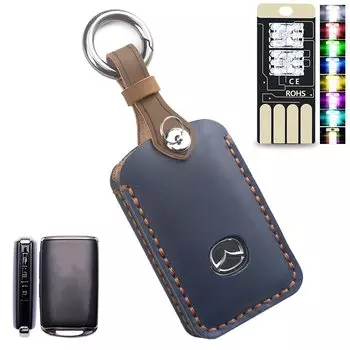 GeTor Genuine Leather Smart Key Case for Key Custom Designed for Key Holder Mazda, Cover, Mazda, (Navy)