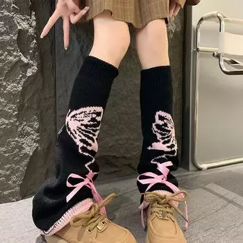Гетры Kawaii Носки Расклешенные Гетры для Девочек Бабочка Harajuku Японские Сапоги Носки розовый/белый