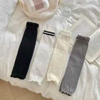 Гетры женские ажурные тонкие сетчатые дышащие длинные носки чулки JK для девочек носки с оборками гетры бежевый