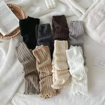 Гетры женские осенние и зимние вязаные чехлы для ног черные белые длинные носки JK японская мода Лолита милые гетры для девочек чёрный