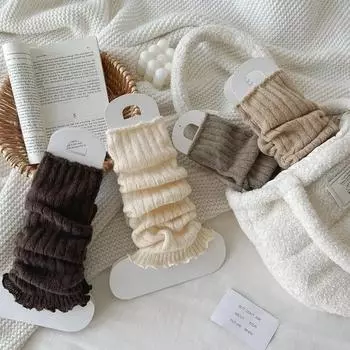 Гетры женские осенние и зимние вязаные чехлы для ног черные белые длинные носки JK японская мода Лолита милые гетры для девочек чёрный