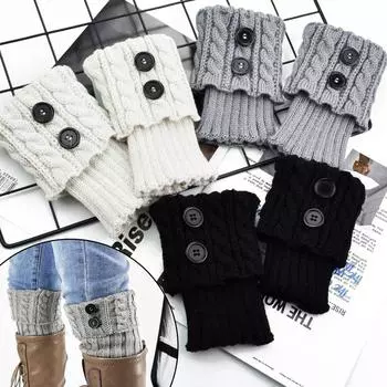 Гетры зимние наколенники теплые носки женские вязаные осенне-зимние теплые чехлы для ног One Size чёрный