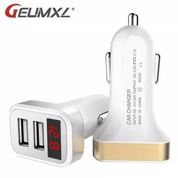 Geumxl 2.1a Dual Usb Автомобильное зарядное устройство адаптер со светодиодным дисплеем Напряжение тока Предупреждение о низком напряжении Зарядка для телефона Планшет Car Charger