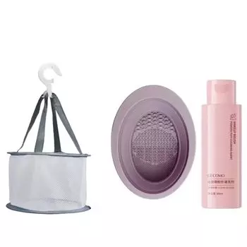 Gevlonecirly Set Makeup Brush Cleaning Cleaning Mat Silicone Cleaner Foldable Brush Cleanser Drying Hanging Net Makeup Brush Special Cleaner Cosmetic