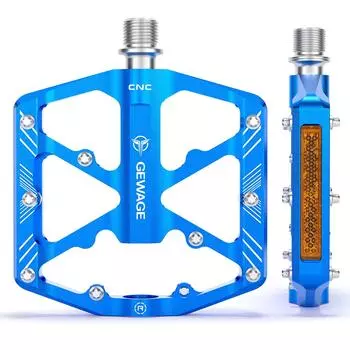 GEWAGE Bicycle Pedal with Reflector Flat Pedal with 3 Sealed Bearings Made of Aluminum (GE-323/Blue)