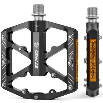 GEWAGE Bicycle Pedal with Reflector Flat Pedal with 3 Sealed Bearings Made of Aluminum (GE-323/Black)