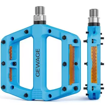 GEWAGE Bicycle Pedal with Reflector Highly Durable Flat Pedals Inch Resin Blue Anti-Slip 9/16 (GE-105)