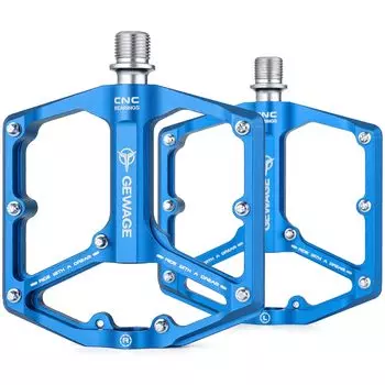 GEWAGE Bicycle Pedals Inch High Rotation High Durability Flat Pedals Made of Aluminum 9/16 Anti-Slip (GE-324) (Blue)
