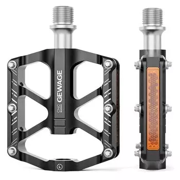 GEWAGE велосипедная педаль компактная легкая плоская педаль с 3 подшипниками и отражателем высокая прочность изготовлена из алюминия противоскользящая (Ф222) (черный)
