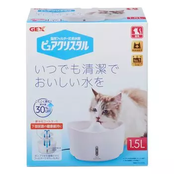 GEX Pure Crystal White Quiet Water Softening Filter with 1 Piece to Maintain Lower Urinary Tract Health Filter Type Waterer for Cats 1.5L белый