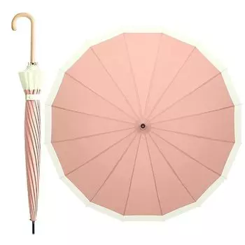 Gfun Rain Wooden Long Thermal 16 Main Rib One Pink Parasol, Umbrella, Women s, Handle, Umbrella, Women s Umbrella, Insulation, Ribs, 60cm, Jump, розовый