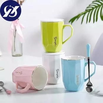 gh-value Чашка для воды Женская кружка для студентов Простая кофейная чашка для офиса Керамическая чашка с крышкой Чашка для дома