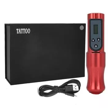 GHOST AXE Tattoo Pen Machine Беспроводная тату-машинка с картриджем и ЖК-дисплеем красного цвета