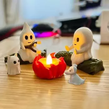 Ghost Campfire Flickering Gathering Spooky Cute Ghost Figurine Halloween Statue for Outdoors Indoor Night Gathering Family белый