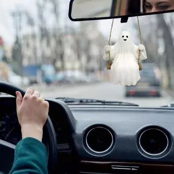 Ghost Car Ornament Swing Pendant Car Ornament Rearview Mirrors Decor Cute Car Decor Suspending Charm Swinging Ghost Halloween United States