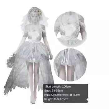 Ghost Halloween Bride Dress Role Play Zombie Bride Stage Costume Performance one size