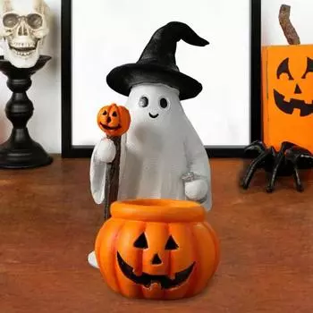 Ghost Pumpkin Statue Mini Halloween Ghost Table Decorations Resin Standing Ghost Figurine for A