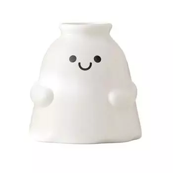 Ghost Shape Vase with Smile Face Pattern Ceramic Flower Planter Pot Nursery Room Bedroom Home White Decor A