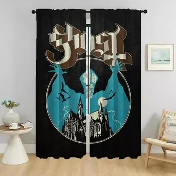 Ghosts Band Kitchen Curtains for Living Room Curtain Shades Partition Home Interior Curtains 2 Pieces Halloween Decoration Child W50xH70cmx2pcs-CL
