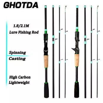 Удилище для спиннинга Ghotda Casting 1,8/2,1 м, сверхлегкое карбоновое удилище для путешествий с 4/5 секциями и ручкой из ЭВА для заброса приманок